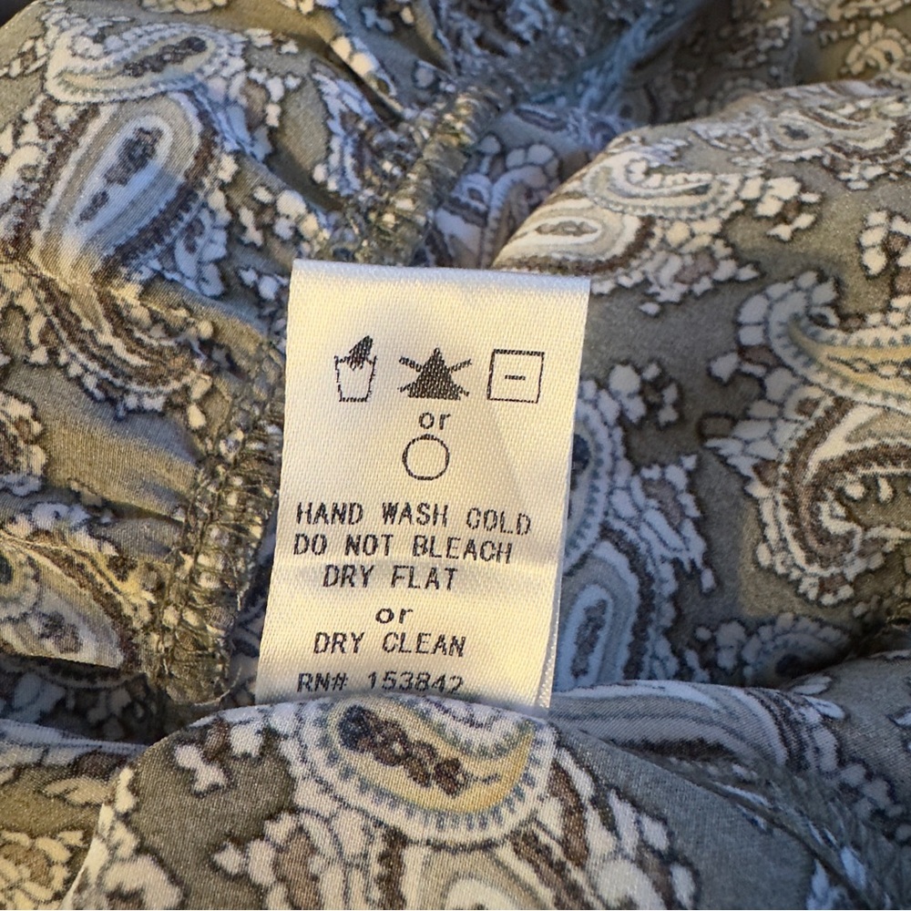 NWT Melloday size L olive paisley ruffled sleeves neck bottom pockets satin maxi - Picture 4 of 4